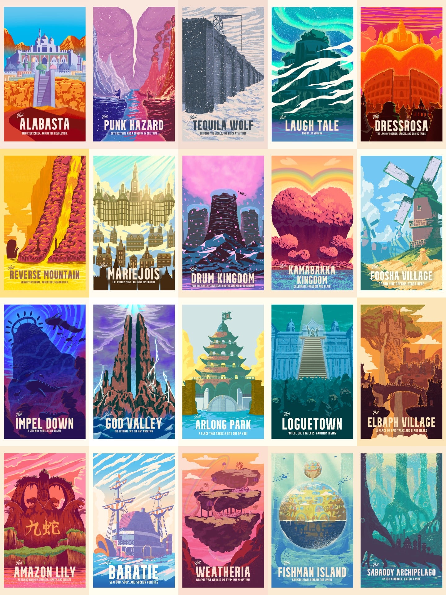 Complete World of One Piece Bundle (Island Posters) – One Dream Studio